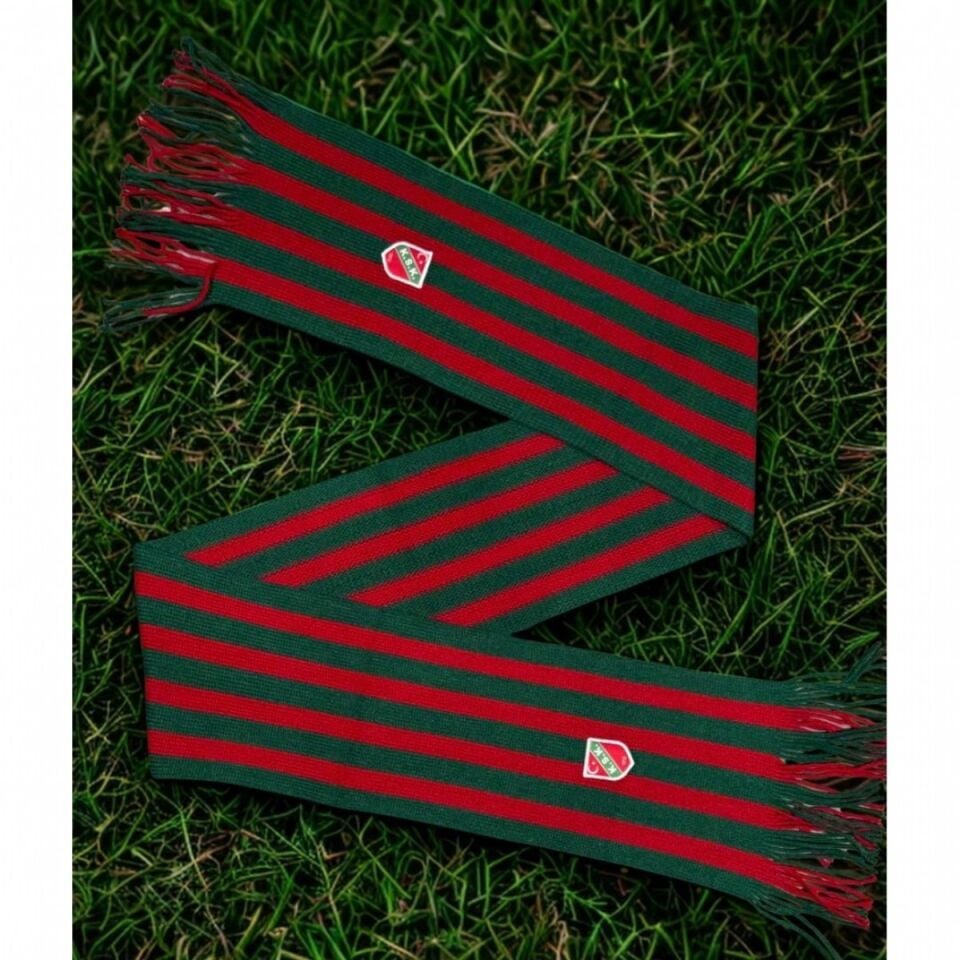 KARŞIYAKA YEŞİL KIRMIZI ŞERİTLİ UNISEX DOKUMA ATKI