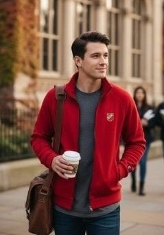 KARŞIYAKA NAKIŞ LOGO KIRMIZI POLAR FERMUARLI SWEATSHIRT 2XL