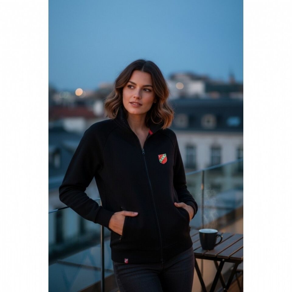 KARŞIYAKA NAKIŞ LOGO SİYAH POLAR FERMUARLI SWEATSHIRT B. 4XL