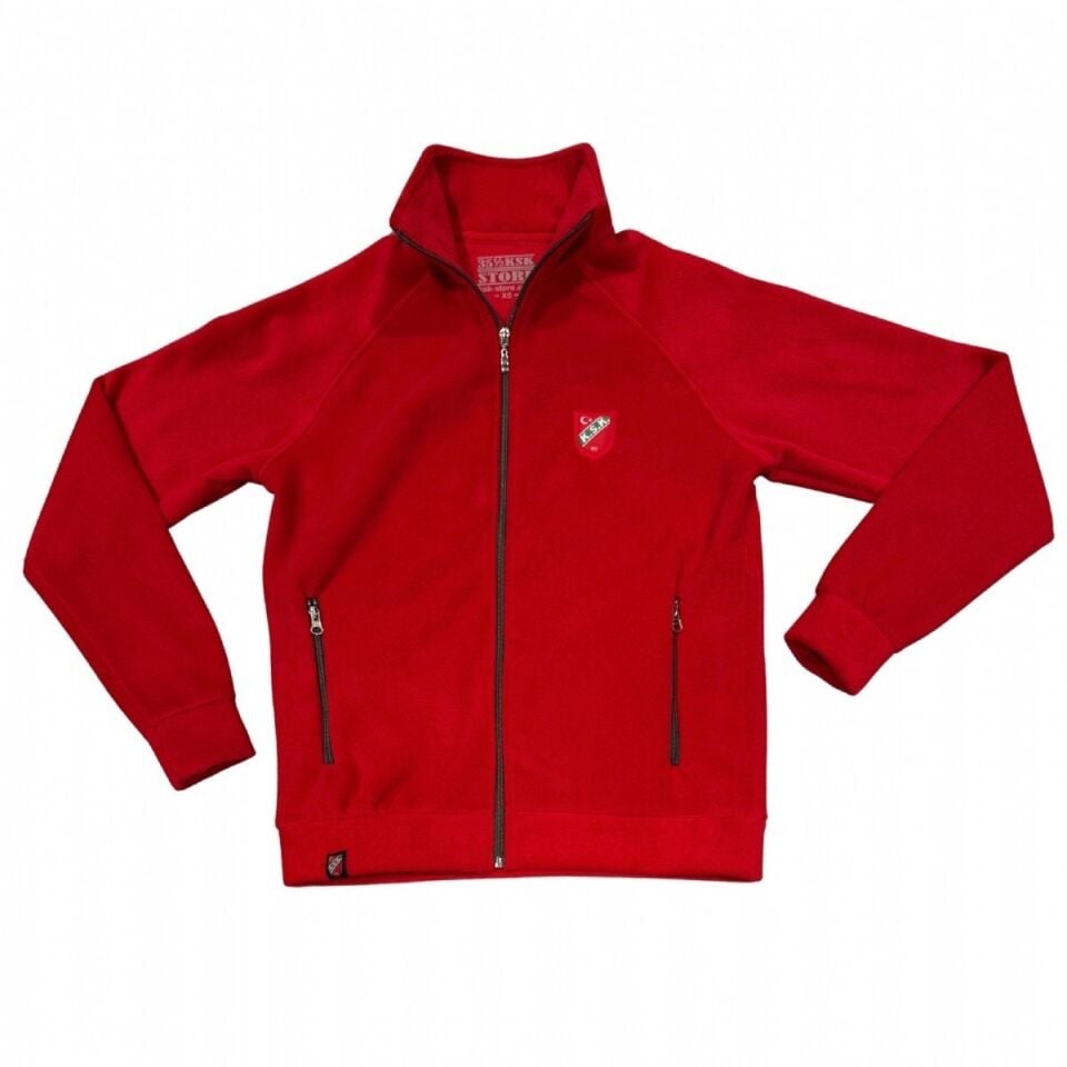 KARŞIYAKA NAKIŞ LOGO KIRMIZI POLAR FERMUARLI SWEATSHIRT 4XL